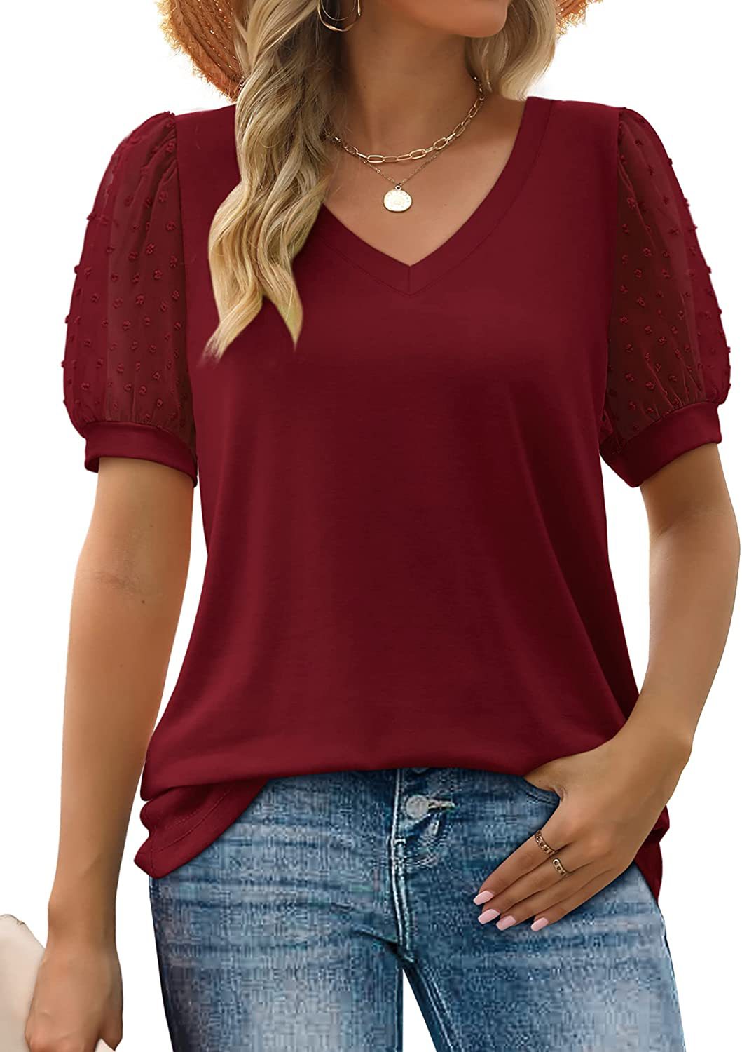 Amelia | Sheer Sleeve V-Neck Top