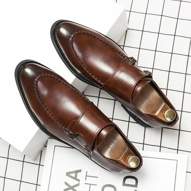 Bronzino Leather Double-monk Strap Shoes