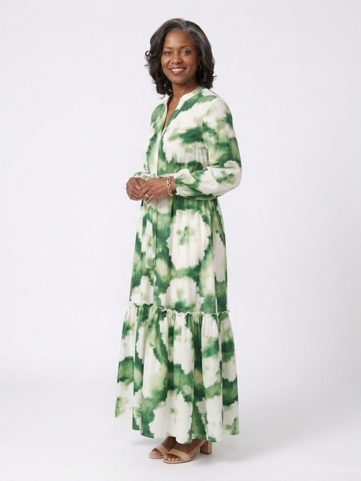 Sabine | Long Sleeve Tie Waist Tiered Maxi Dress