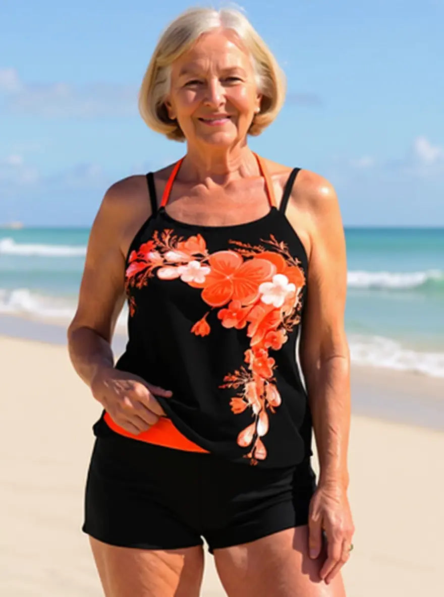 Avery | Tankini Set with Crossed Straps and Floral Print